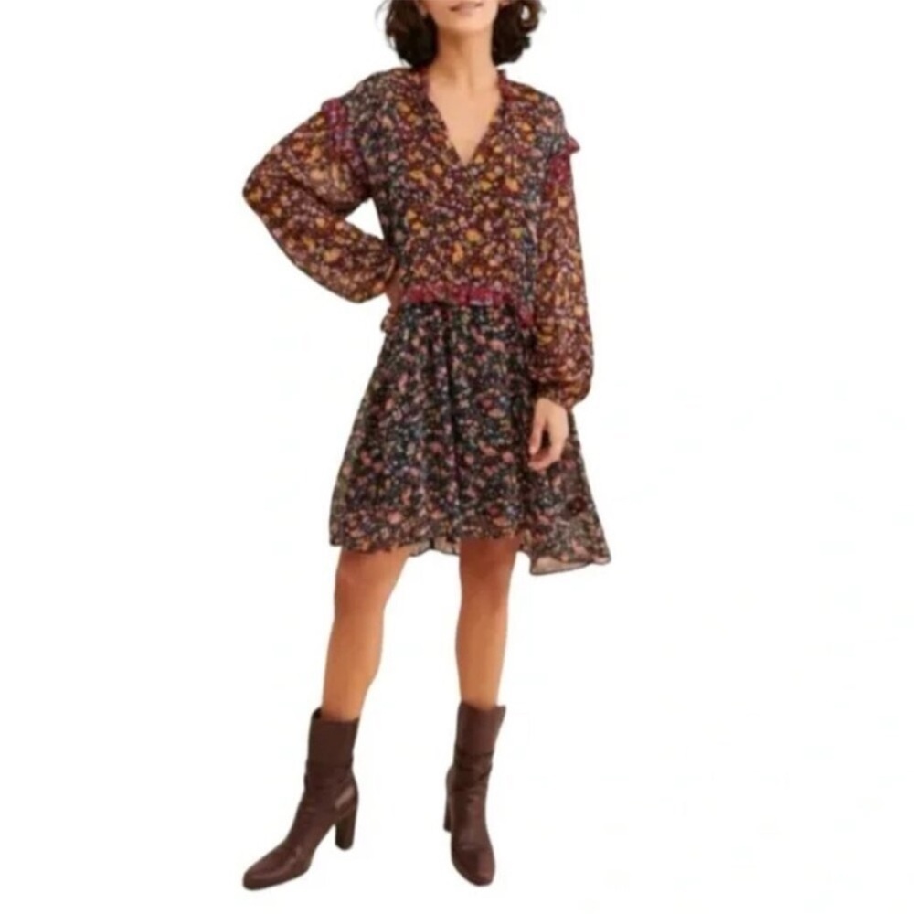 Anthropologie Boho Helene Sheer Floral Long Sleeve Dress XS - Picture 14 of 14